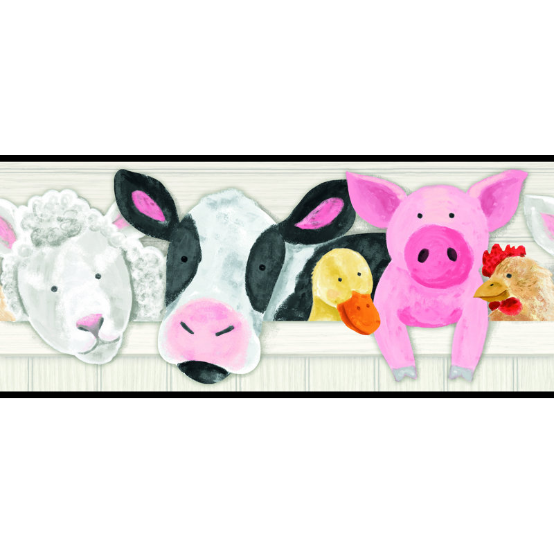 York Wallcoverings Prepasted Wallpaper Border Kids Farm Animals Pink